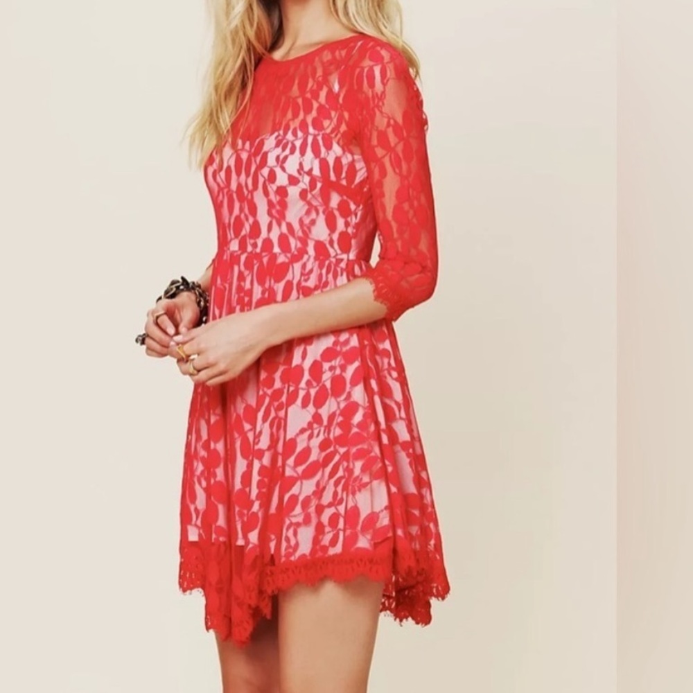 EUC Free People Floral Mesh Lace Dress Size 6 - Picture 3 of 11